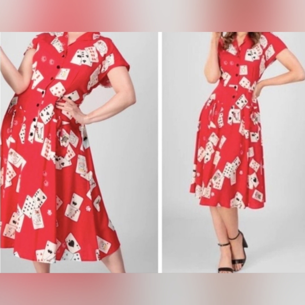 Collectif London Red Playing Card Print Midi Dress
